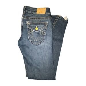Womens Vintage True Religion Twist Flare Flap Pockets Jeans 28 x 31 Made In‎ USA